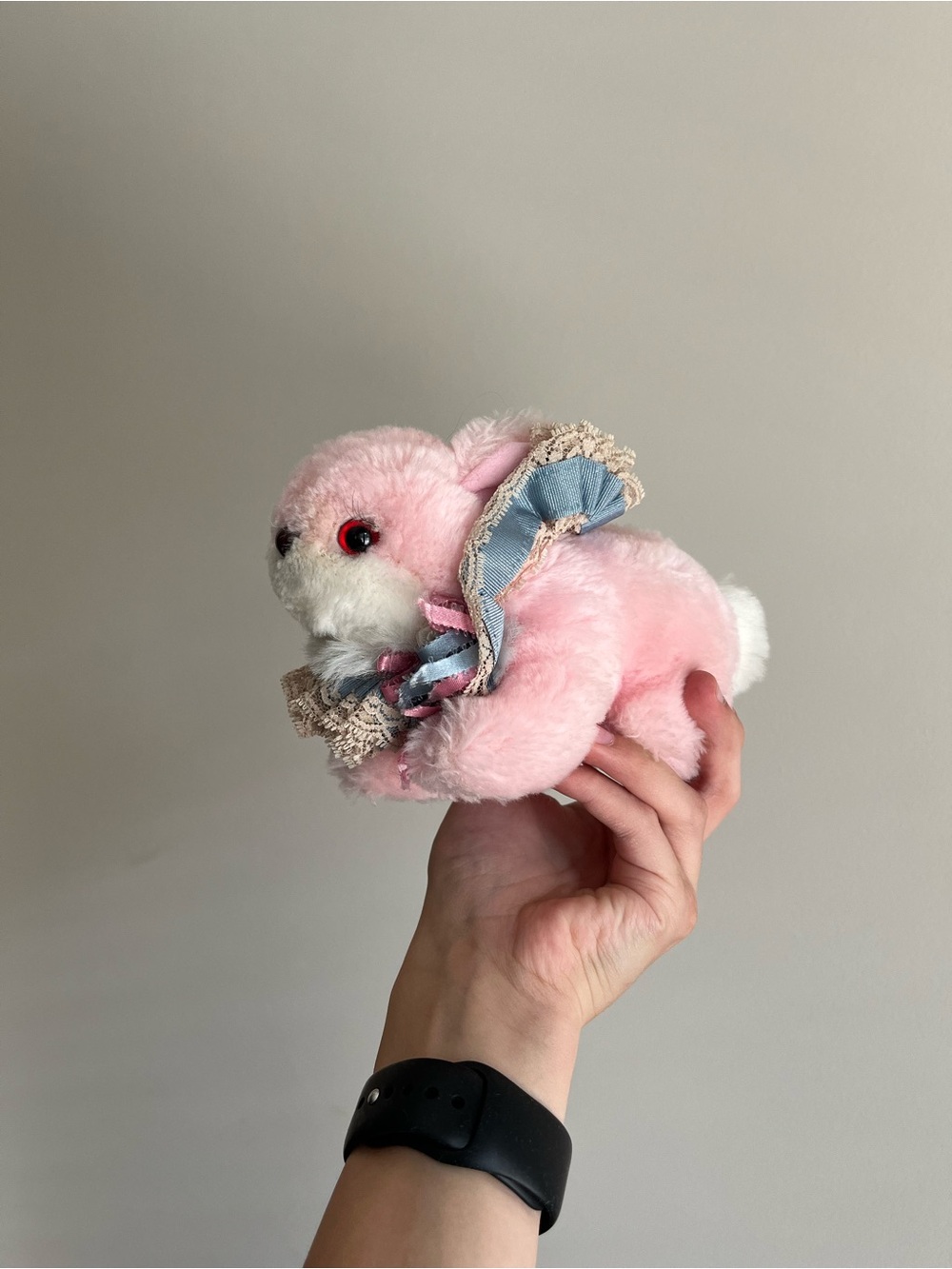 VTG Handmade Plush Bunny Rabbit Stuffed Animal Toy with Ruffle Collar